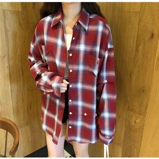 Asymmetric Buttoned Plaid Shirt