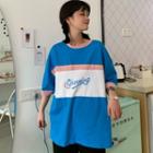 Elbow-sleeve Paneled Lettering T-shirt