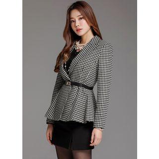 Houndstooth Peplum Jacket With Belt