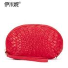 Genuine Leather Woven Cosmetic Pouch