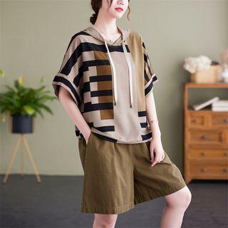Short-sleeve Asymmetrical Striped Hoodie