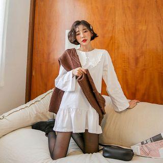 Lace-collar Frill-hem Minidress One Size