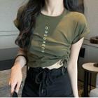 Short-sleeve Drawstring T-shirt / Mini A-line Skirt
