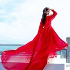 Long-sleeve A-line Maxi Dress / Headscarf