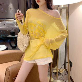Lettering Sheer Long-sleeve T-shirt