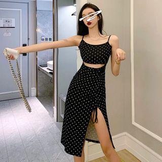 Spaghetti Strap Dotted Cutout A-line Dress