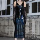 Set: Sleeveless Patent Midi Dress + Arm Sleeves