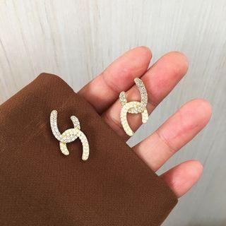 Rhinestone Drop Earring 1 Pair - S925 Silver - Gold - One Size