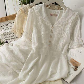 Lace Ruffled-trim Embroidered Midi Dress