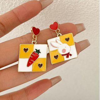 Rabbit Carrot Square Asymmetrical Alloy Dangle Earring