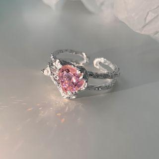 Rhinestone Sterling Silver Open Ring J2303 - 1 Pc - Silver - One Size