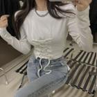 Lace-up Front Plain Cropped Top