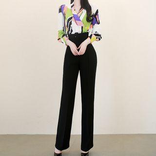Set: Printed Blouse + Straight-fit Pants