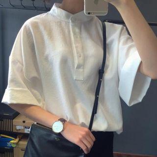 Mandarin Collared Elbow-sleeve Blouse