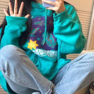 Printed Hoodie Aqua Blue - One Size