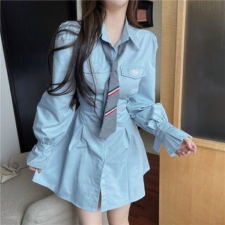 Lettering A-line Dress With Tie