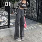 High-waist Straight-cut Lace Up Jeans