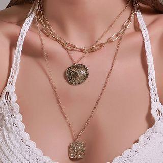 Alloy Pendant Layered Necklace 01kc-7984 - Gold - One Size