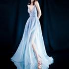 Spaghetti-strap Sequined Maxi A-line Evening Gown