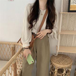 Lantern-sleeve Plain Blouse / Plain High-waist Loose-fit Pants