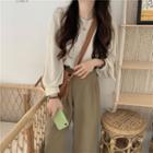 Lantern-sleeve Plain Blouse / Plain High-waist Loose-fit Pants