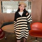 Collared Zip-up Stripe Mini Knit Dress