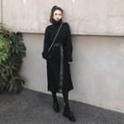 Mock-neck Plain Stripe Sweater Dress