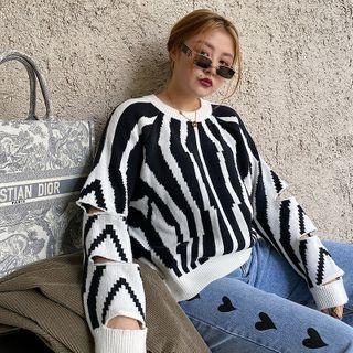 Zebra Print Ripped Knit Top