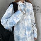 Tie-dyed Front Pocket Long-sleeve Button-down Shirt
