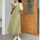 Puff-sleeve Round Neck Blouse / Plain Overall Dress