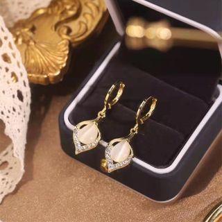 Faux Cat Eye Stone Alloy Dangle Earring 1 Pair - Gold & White - One Size