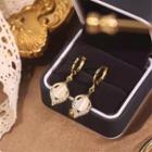 Faux Cat Eye Stone Alloy Dangle Earring 1 Pair - Gold & White - One Size