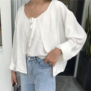 Set: Plain Chiffon Light Jacket + Spaghetti Strap Top