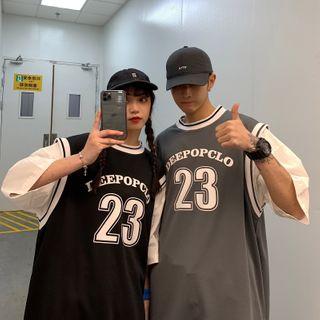 Mock Two-piece Elbow-sleeve Number 23 T-shirt