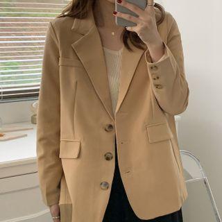 Plain Single-breasted Blazer Khaki - One Size