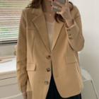 Plain Single-breasted Blazer Khaki - One Size