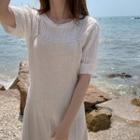 Spaghetti-strap Tie-waist Linen Blend Dress Light Beige - One Size