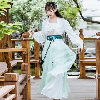 Hanfu Set: Long-sleeve Top + Camisole Top + Wide Leg Pants
