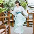 Hanfu Set: Long-sleeve Top + Camisole Top + Wide Leg Pants