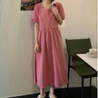 Plain Short-sleeve Midi A-line Dress Pink - One Size