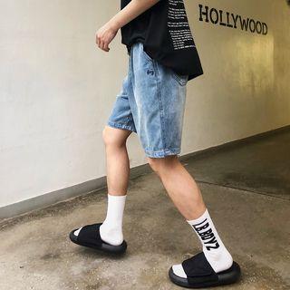 Embroidered Letter Denim Shorts