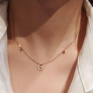 Alloy Moon & Star Pendant Necklace Rose Gold - One Size