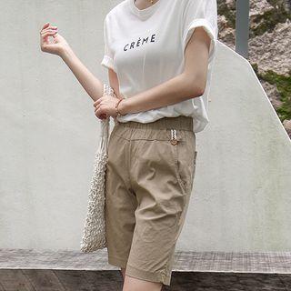 Band-waist Linen Blend Bermuda Shorts