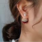 Rhinestone Earring 1 Pair - Red & Gold - One Size