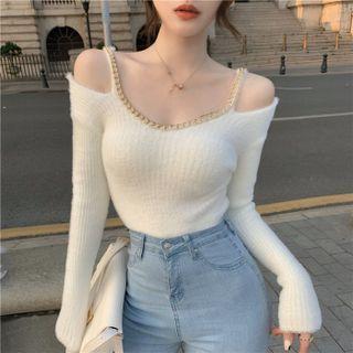 Cold-shoulder Chain Detail Sweater