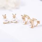 Faux Pearl Rabbit Ear Stud 1 Pair - Earring - Gold - One Size