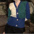Color Bock Cardigan Blue & Green - One Size