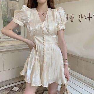 Short-sleeve Satin Mini Dress