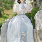 Set: Sleeveless Embroidered Midi A-line Dress + Capelet