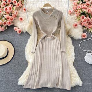 Long Sleeve Lapel Knit Dress